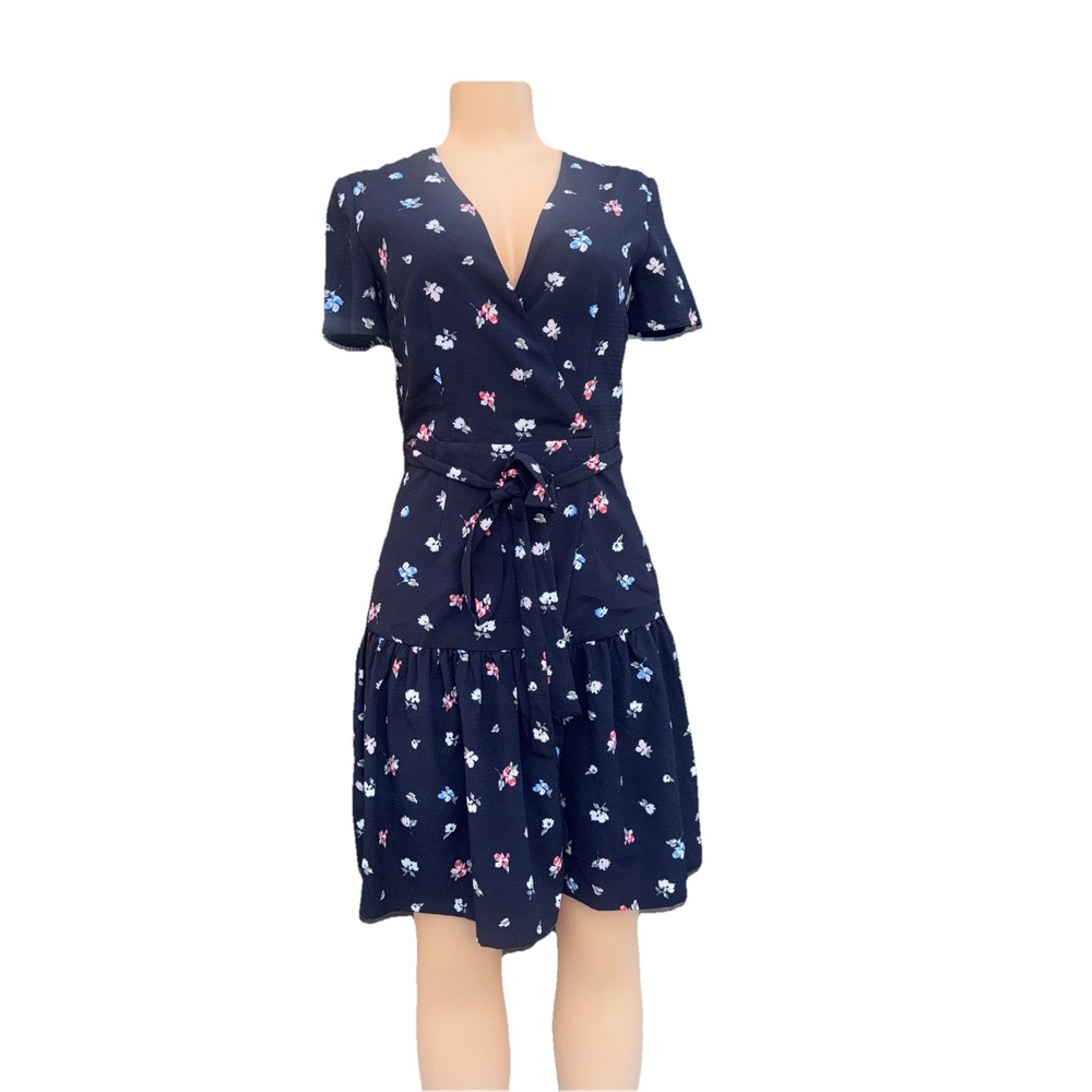 French Connection Womens Frida Arimose Mini Wrap‎ Dress Navy Size 2  XXS